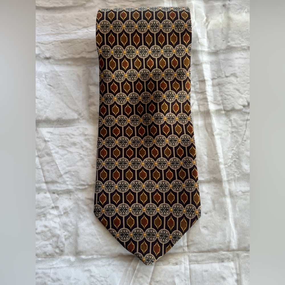 Valentino Cravatte Brown Geometric Neck Tie 57”
